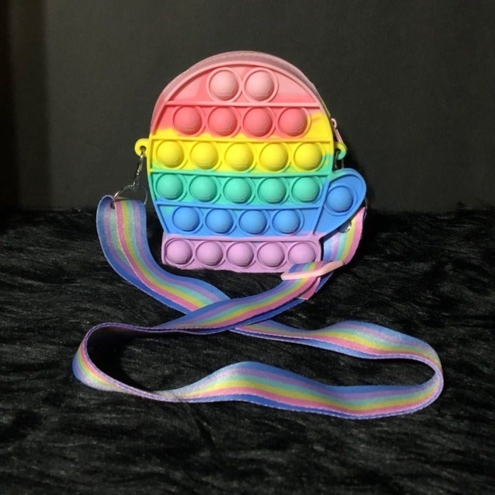 Unbranded Fidget Purse Kids Small Rainbow Like New Pop It Silicone Crossbody Bag - Picture 2 of 6
